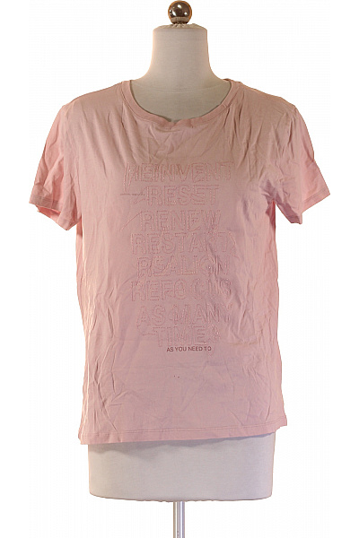 COMMA Dámské Růžové Tričko Krátký Rukáv S Nápisem Basic Vel. 36