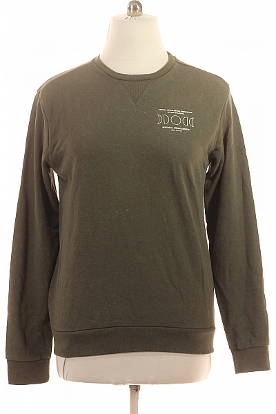 Sky Rebel Pánská Tmavě Zelená Mikina Bez Kapuce S Potiskem Streetwear Vel. L