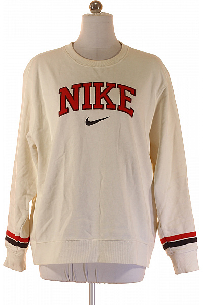 Nike Dámská Bavlněná Mikina Krémová S Dlouhým Rukávem Varsity Pruhovaná Streetwear Velikost Xl
