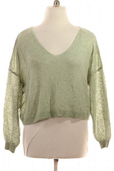 COTTON CANDY Dámský crop pulovr zelený lehký volný pletený do véčka Velikost M | COTTON CANDY | obrázek 2