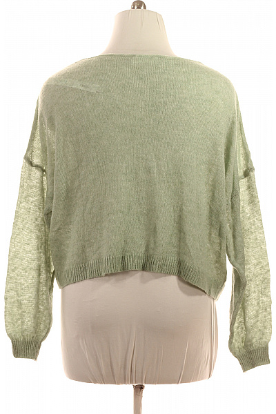 COTTON CANDY Dámský crop pulovr zelený lehký volný pletený do véčka Velikost M | COTTON CANDY | obrázek 3