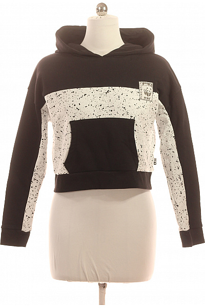 Picture Dámská bavlněná černobílá mikina s kapucí streetwear crop potiskem Vel. l | Picture | obrázek 2