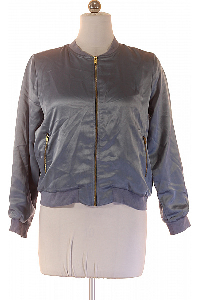 LAWRENCE GREY Dámská Bomber Bunda Saténová Modrá Lesklá Přechodová Do Pasu Vel. 36