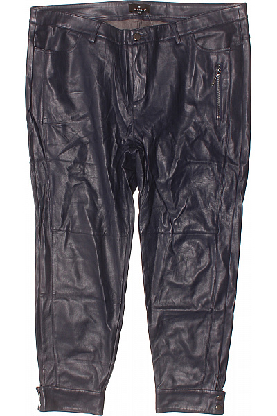 monari Dámské kožené rovné kalhoty tmavě modré lesklé ležérní s kapsami Velikost 44 | monari | obrázek 2