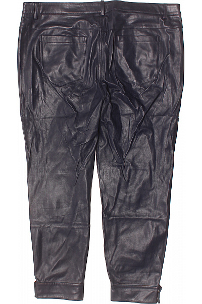 monari Dámské kožené rovné kalhoty tmavě modré lesklé ležérní s kapsami Velikost 44 | monari | obrázek 3