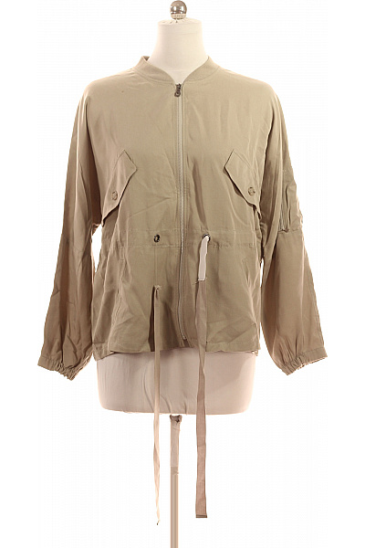 LECOMTE Dámská Béžová Lyocellová Přechodová Bunda Bomber Se Zipem A Páskem Velikost 40
