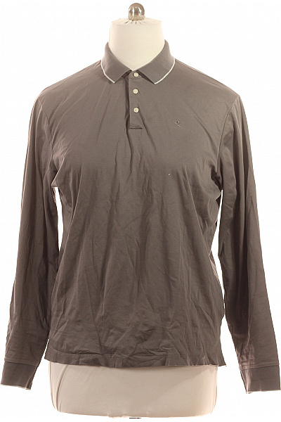 HACKETT Pánské Polo Tričko Dlouhý Rukáv Jednobarevné Šedé Basic Vel. Xl