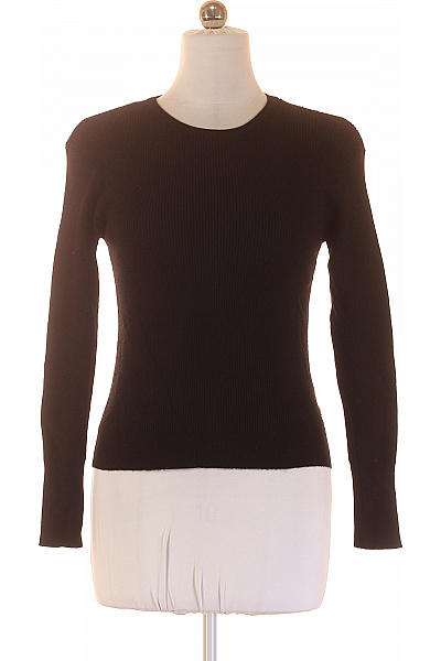 AXARA Dámský černý žebrovaný Pulovr Basic Dlouhý Rukáv Přes Hlavu Velikost M