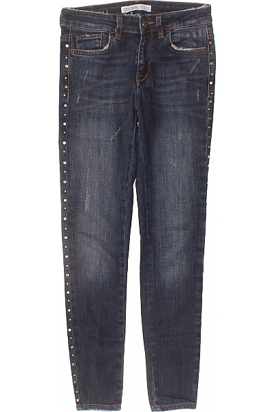 ZARA Dámské Modré Džíny Skinny S Kamínky Seprané Velikost 34
