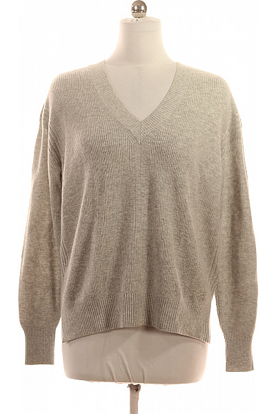 Ted Baker Dámský šedý žebrovaný Pulovr Volný S Výstřihem Do V Velikost XL
