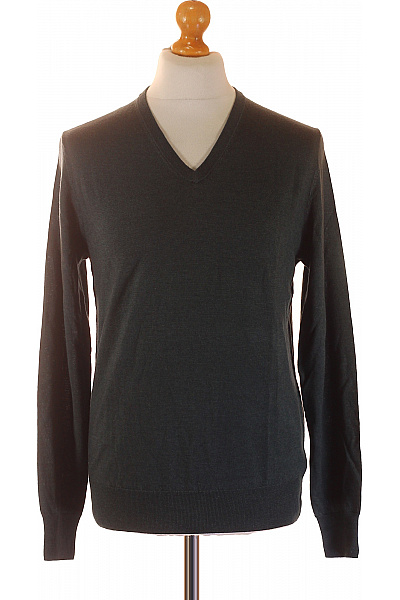 HACKETT Pánský Vlněný Pulovr Tmavě šedý Basic Přes Hlavu Do Véčka Vel. S