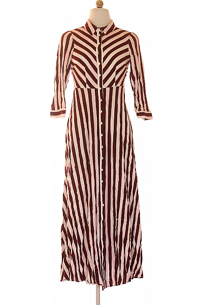 Dámské Dlouhé Košilové šaty Svislý Proužek Vínové Letní Vel. Xs