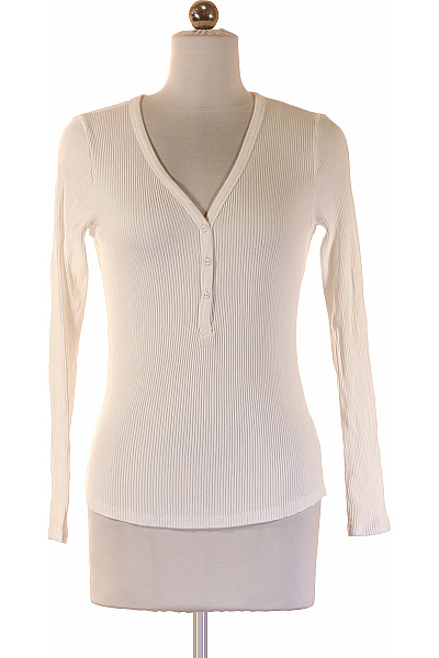 RICH&ROYAL Dámské Tričko S Dlouhým Rukávem Bílé žebrované Basic Henley Vel. S