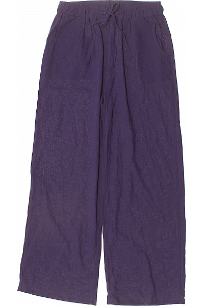Dámské fialové lněné široké volné kalhoty s gumou v pase Velikost s | Unimoda | obrázek 2