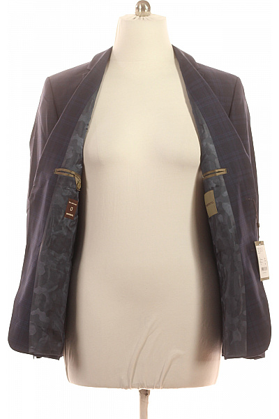 BENVENUTO Pánské modré polyesterové sako kárované elegantní vypasované moderní Velikost 54 | BENVENUTO | obrázek 3