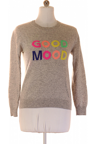 Zwillingsherz Dámský Kašmírový Svetr šedý Pletený žebrovaný Přes Hlavu S Nápisem Velikost M