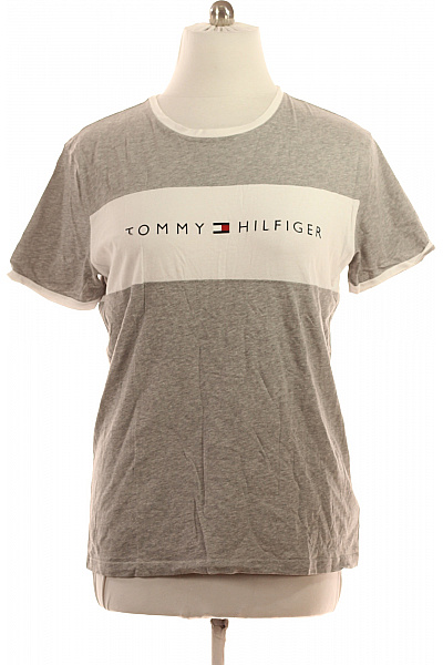 TOMMY HILFIGER Pánské Bavlněné Tričko šedé Bílé S Krátkým Rukávem S Nápisem Basic Velikost Xl