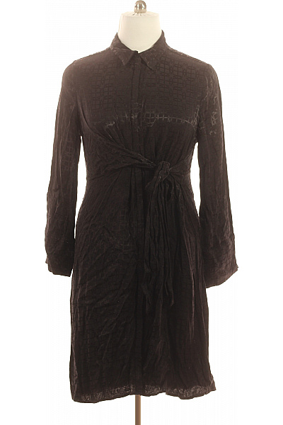 By Malina Černé Košilové šaty Dlouhý Rukáv Vázací Vzor Elegantní Midi Velikost L