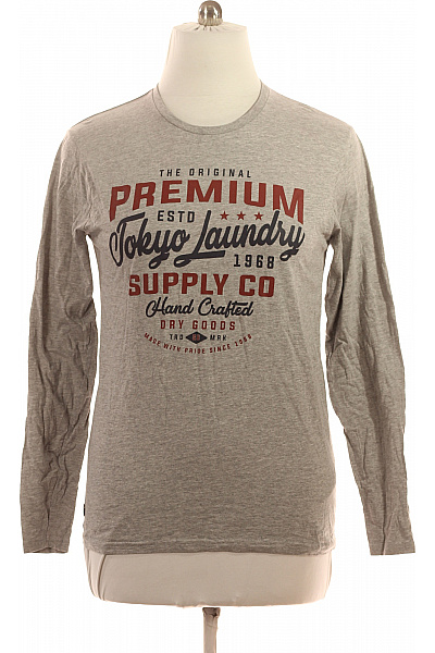 Pánské Tričko S Dlouhým Rukávem šedé S Potiskem Basic Velikost L