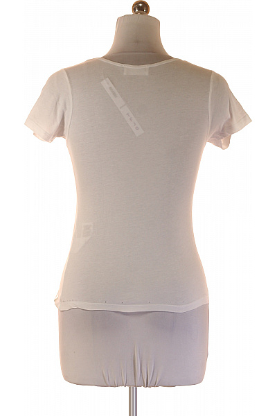 Dámské Bílé Tričko V-výstřih Krátký Rukáv Bavlna Modal Basic Vel. m | Unimoda | obrázek 3