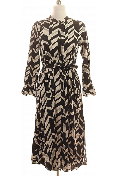 Smith & Soul Dámské černo-bílé šaty Midi S Dlouhým Rukávem A Páskem Vzor Velikost M