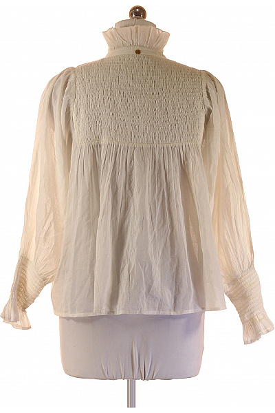 Bílá dámská halenka s dlouhým rukávem volná nabírané rukávy retro Vel. 42 | Unimoda | obrázek 2