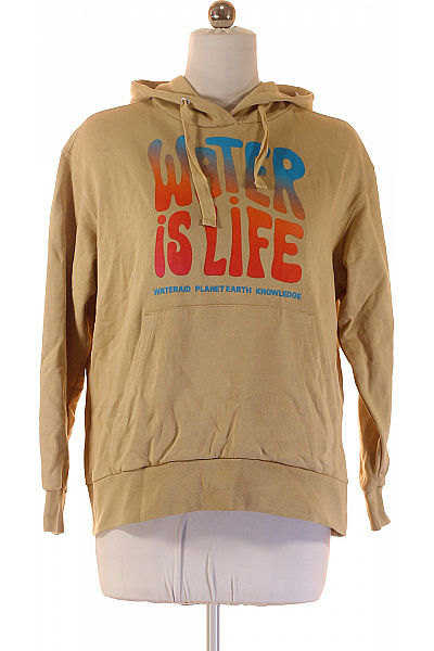 Knowledge Cotton Apparel Dámská Bavlněná Mikina S Kapucí Přes Hlavu Béžová Streetwear S Potiskem Vel. Xl