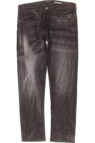 REPLAY Grover Rovné Džíny Černé Šedé Seprané Klasické Velikost L