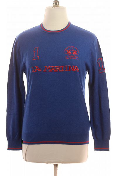 La Martina Modrý pánský pulovr sportovní s číslem a nápisem přes hlavu Vel. l | La Martina | obrázek 2