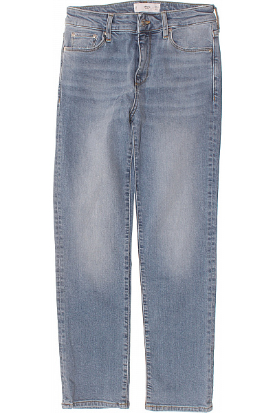 MANGO Dámské Bavlněné Modré Džíny Rovné Seprané Klasické Vel. 36