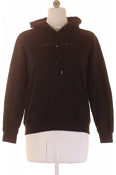 TOMMY HILFIGER Dámská černá Bavlněná Mikina S Kapucí A Klokaní Kapsou Velikost M