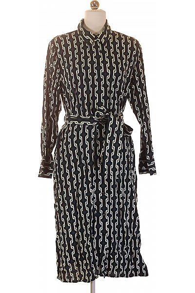 Seidensticker Viskózové Košilové šaty Midi černé S Páskem řetěz Vzor Elegantní Velikost 42