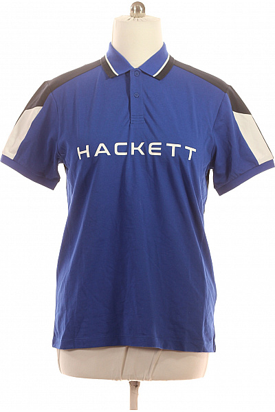 HACKETT Polo Tričko Modré Sportovní S Nápisem Krátký Rukáv Vel. L