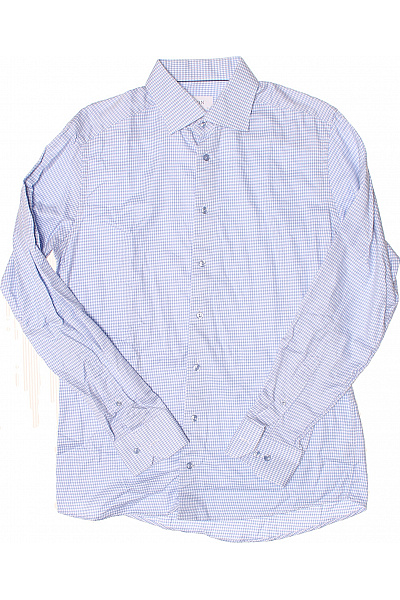 ETON Pánská Košile Modrá Jemný Vichy Vzor Elegantní Business Dlouhý Rukáv Vel. 42