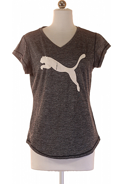 Puma Dámské šedé Sportovní Tričko S Krátkým Rukávem A Potiskem Velikost M