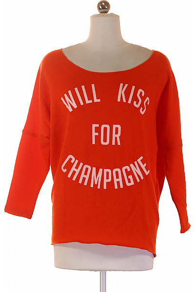 Oranžový Polyesterový Dámský Pulovr Oversized S Nápisem Velikost XS