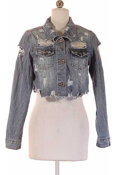 Dámská Modrá Denimová Krátká Roztrhaná Bunda Jarní Podzimní Stylová Vel. 36
