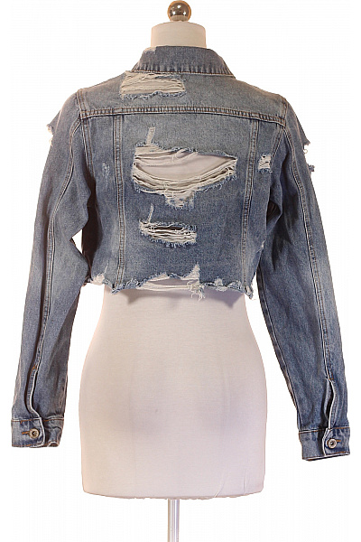 Dámská modrá denimová krátká roztrhaná bunda jarní podzimní stylová Vel. 36 | Unimoda | obrázek 2