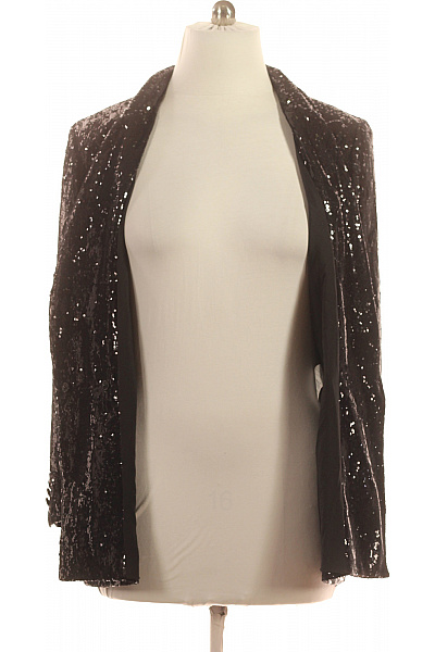 Černé polyesterové třpytivé flitrové společenské sako elegantní party Vel. l | Unimoda | obrázek 3