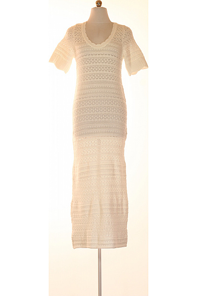neo noir Bílé dlouhé pletené letní maxi šaty ažurové boho Vel. XS | neo noir | obrázek 2