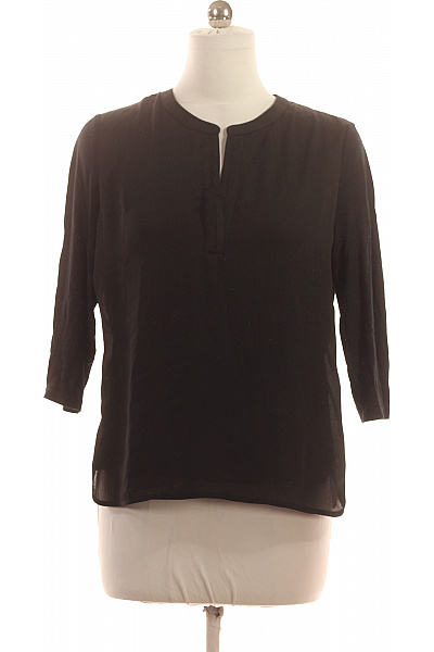 FRANK WALDER Dámské Viskózové černé Tričko Elegantní Jednobarevné S Tříčtvrtečním Rukávem Vel. 42