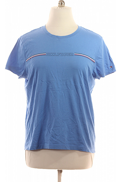 TOMMY HILFIGER Pánské Modré Tričko S Krátkým Rukávem A Nápisem Velikost Xxl