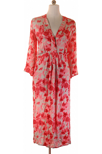 Studio Viskózové Midi šaty S Dlouhým Rukávem Růžové Batikované Volné Boho Na Denní Nošení Vel. XL