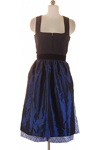 Trachtenmanufaktur Dirndl Modré černé Elegantní Saténové Na Ramínka Ke Kolenům Velikost 36