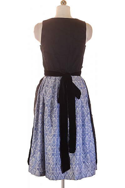 Trachtenmanufaktur Dirndl modré černé elegantní saténové na ramínka ke kolenům Velikost 36 | Trachtenmanufaktur | obrázek 2