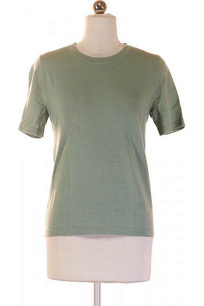 LAWRENCE GREY Dámské Vlněné Tričko Zelené Basic S Krátkým Rukávem Kulatý Výstřih Velikost 36