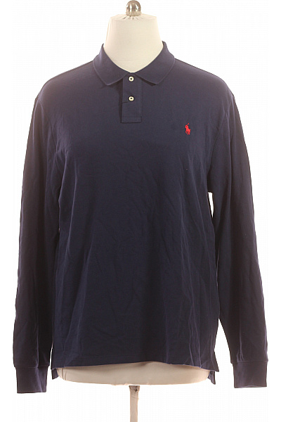 Ralph Lauren Pánské Modré Tričko S Dlouhým Rukávem A Límečkem S Výšivkou Vel. XXL