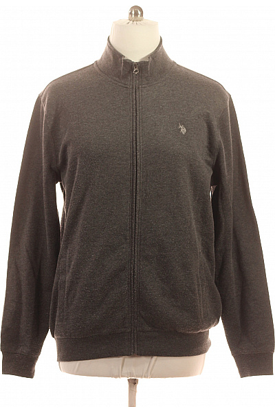 U.S.POLO ASSN. Pánská Mikina Bez Kapuce Na Zip Tmavě šedá Jednobarevná Se Stojáčkem Vel. Xxl