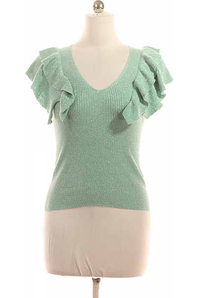 Lipsy Dámská viskózová pletená halenka zelená s volánky a výstřihem do V Velikost 40 | Lipsy | obrázek 2