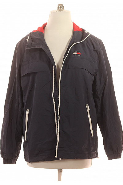 TOMMY HILFIGER Pánská Tmavě Modrá Polyamidová Lehká Větrovka Sportovní Se Zipem S Kapucí Vel. XXL